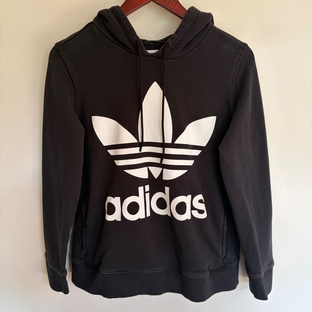 Adidas Originals Trefoil Hoodie‎ Womens Large Black White Logo Sweatshirt L